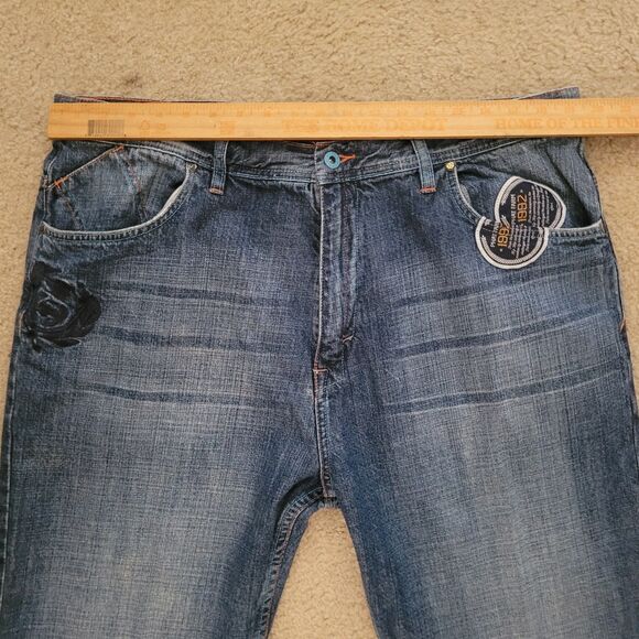 Vtg Phat Farm Jeans Mens 38x33 (32L) Blue Baggy Hop Hop Skater Logo Patches Y2K - Picture 14 of 16